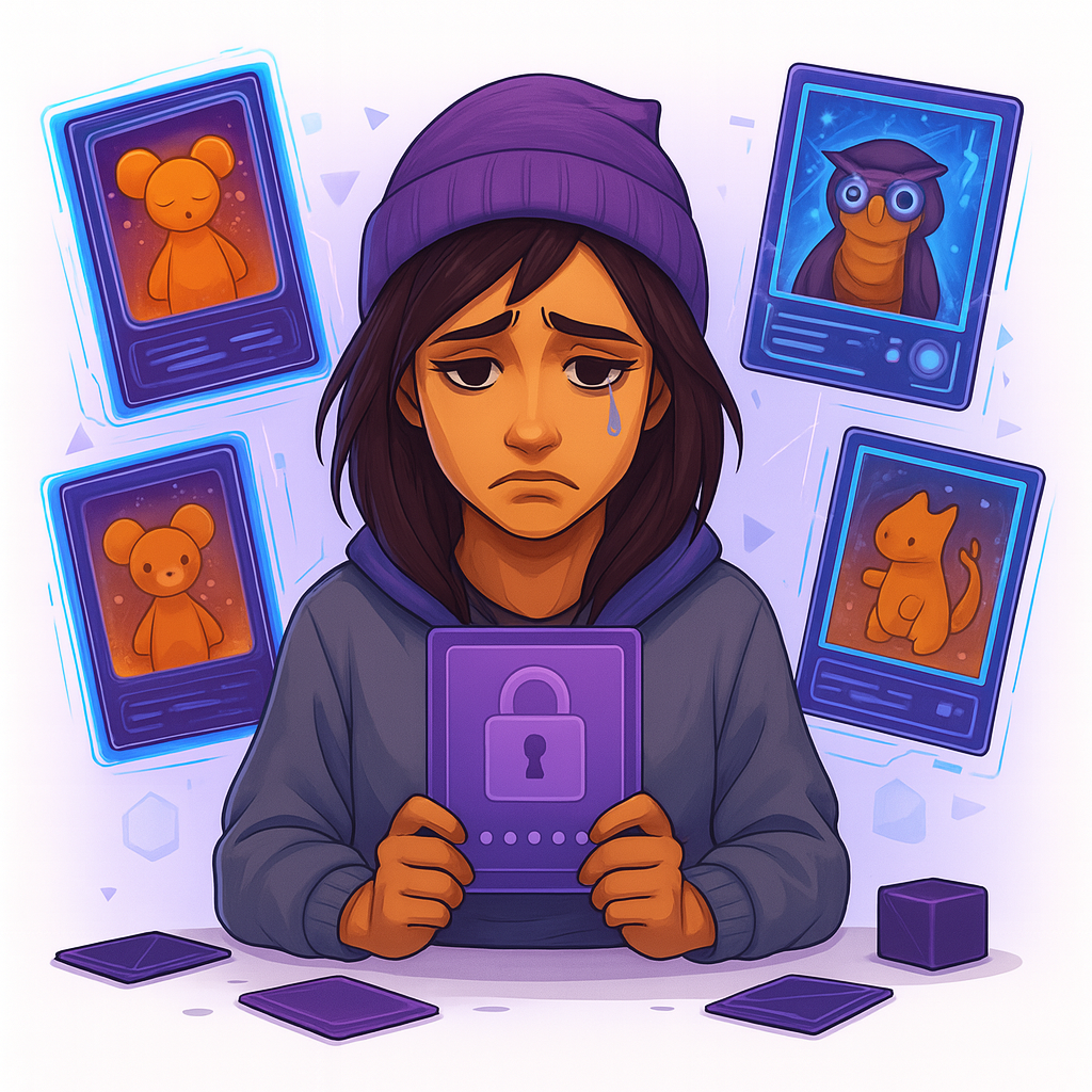 Sad bear holding lock